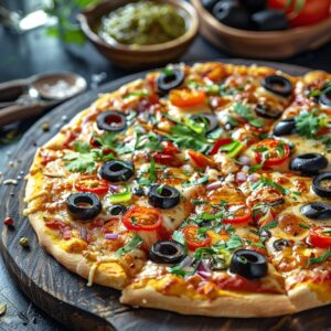 Cheese Pizza with Black Olive and Mushroom Toppings